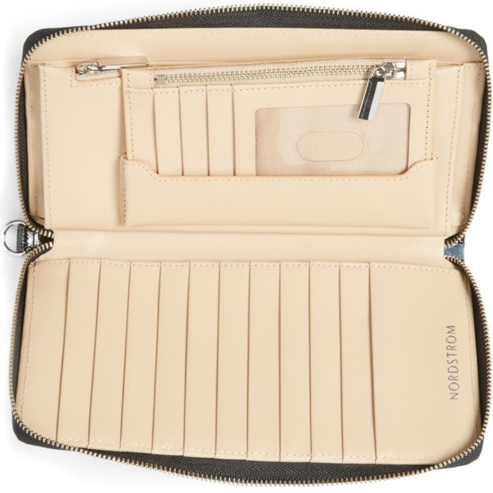 Nordstrom Brand Zip Saffiano Leather Wallet with Wristlet Strap